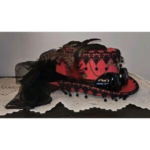 NWT Red‎ Steampunk Adult Top Hat Removable Goggles Cosplay Costume